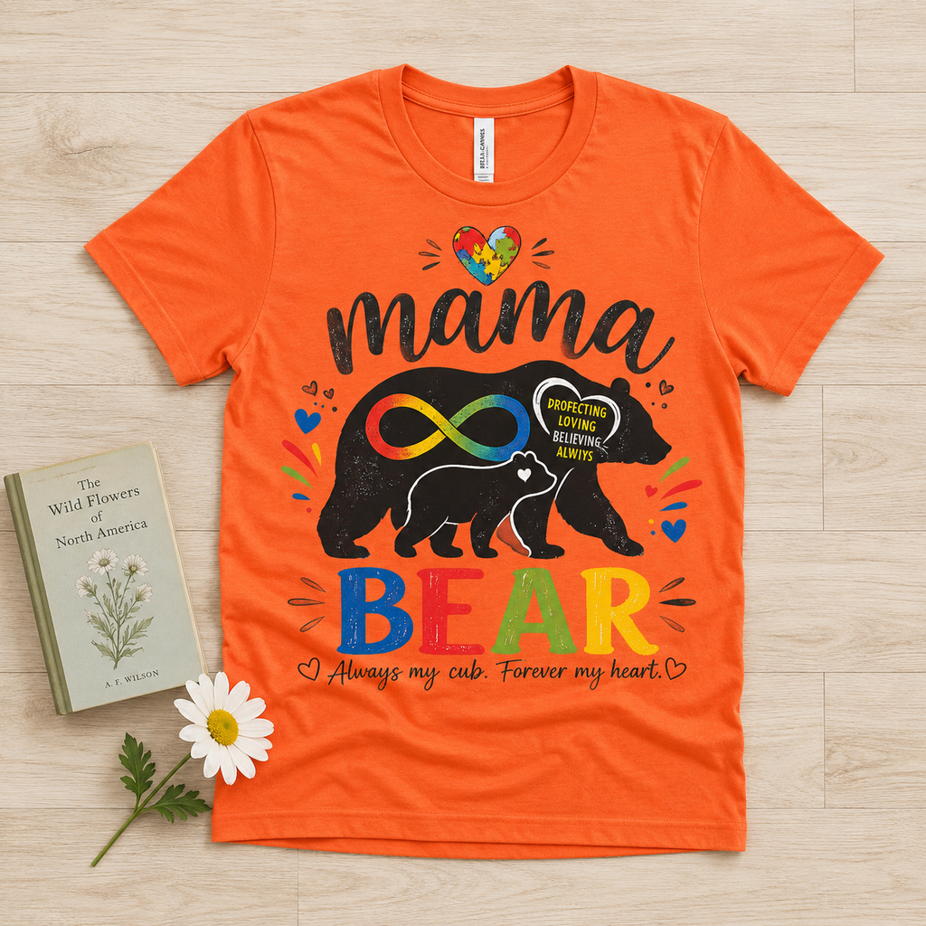 Mama Bear Autism Awareness T-Shirt | Rainbow Infinity Mom Bear Tee