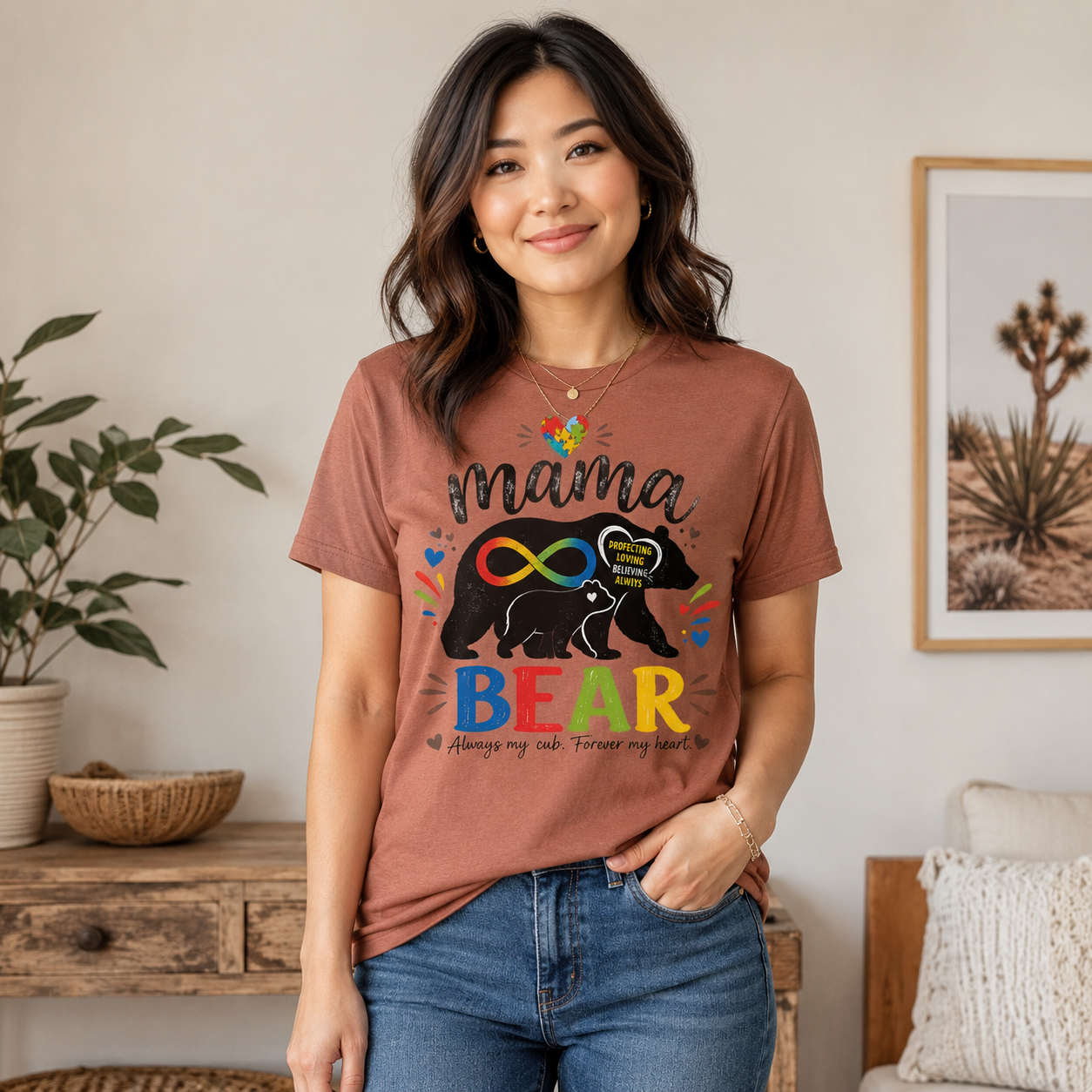 Mama Bear Autism Awareness T-Shirt | Rainbow Infinity Mom Bear Tee