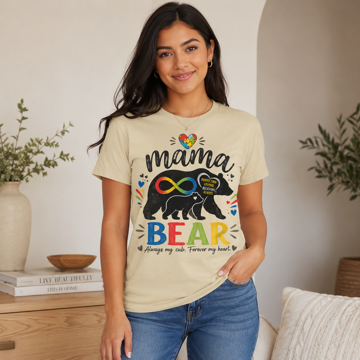 Mama Bear Autism Awareness T-Shirt | Rainbow Infinity Mom Bear Tee