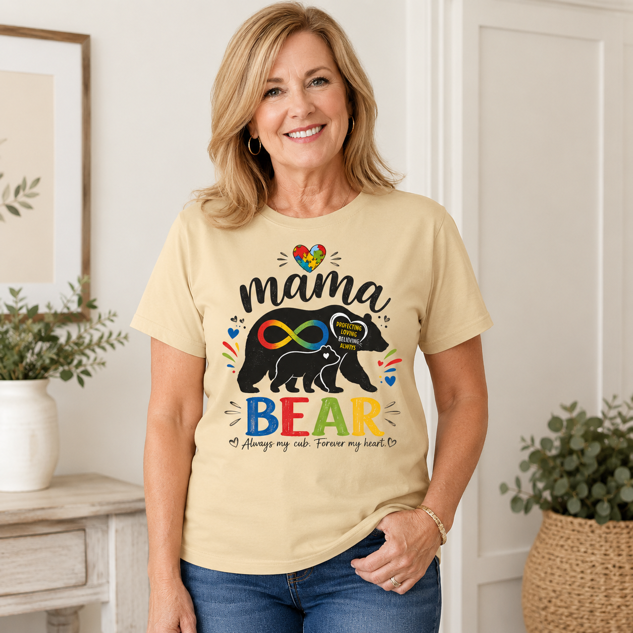 Mama Bear Autism Awareness T-Shirt | Rainbow Infinity Mom Bear Tee