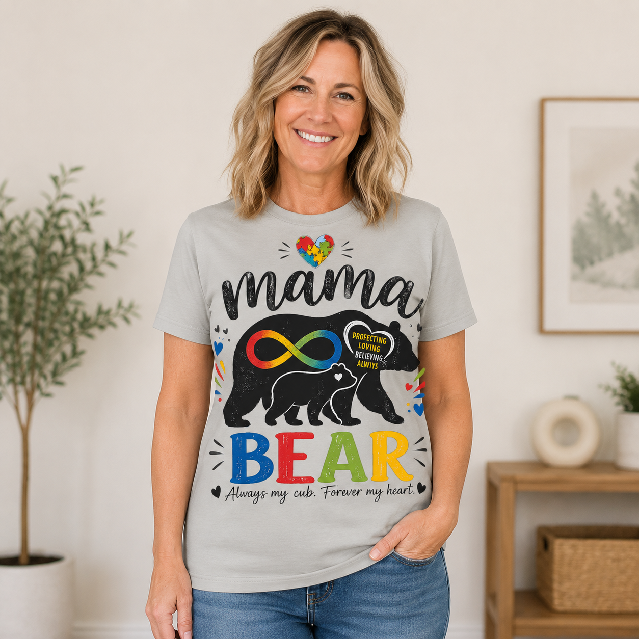 Mama Bear Autism Awareness T-Shirt | Rainbow Infinity Mom Bear Tee