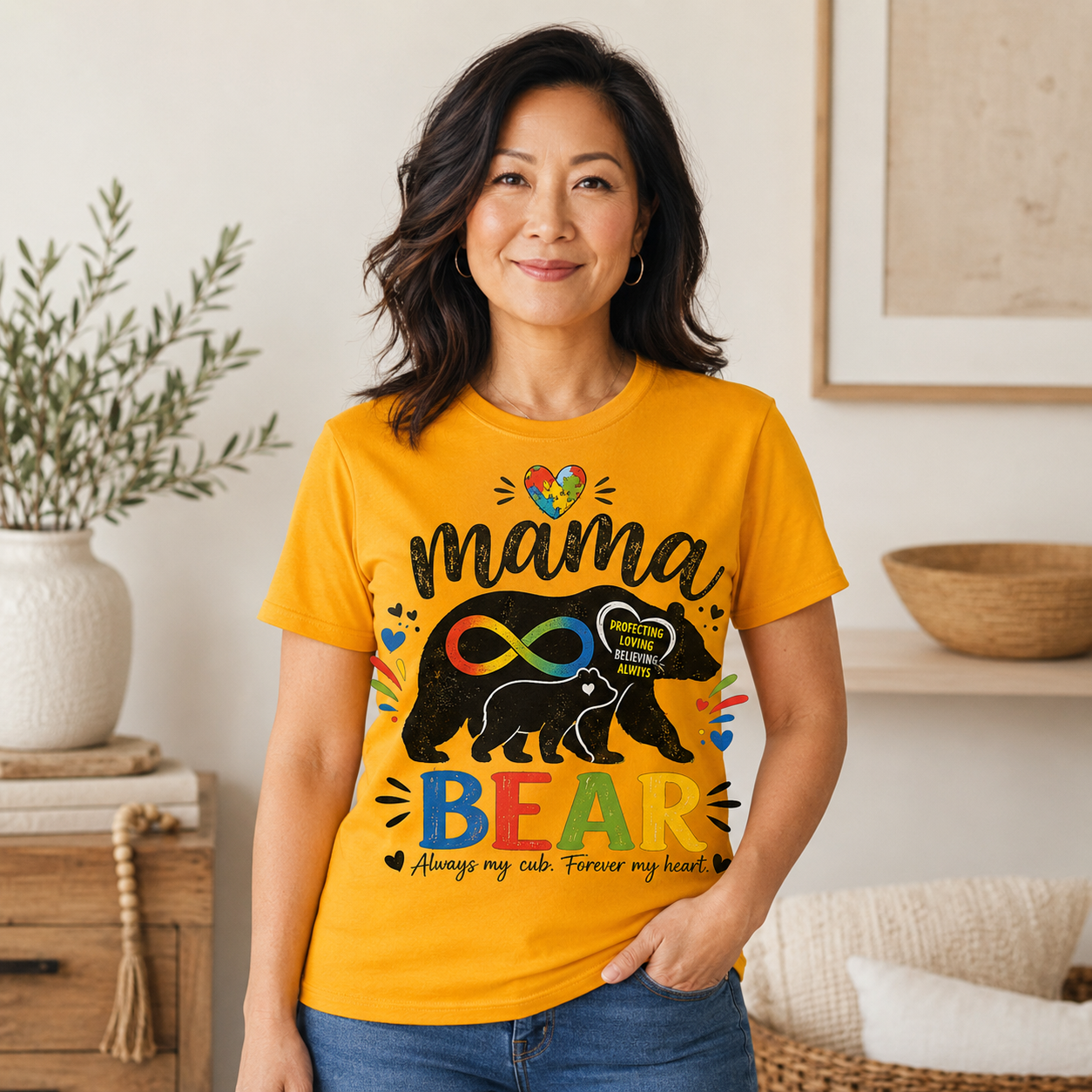 Mama Bear Autism Awareness T-Shirt | Rainbow Infinity Mom Bear Tee