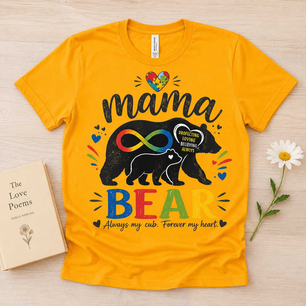 Mama Bear Autism Awareness T-Shirt | Rainbow Infinity Mom Bear Tee