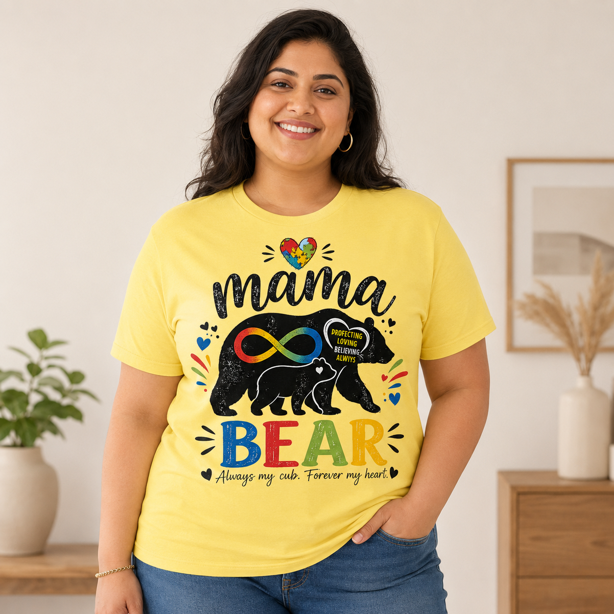 Mama Bear Autism Awareness T-Shirt | Rainbow Infinity Mom Bear Tee
