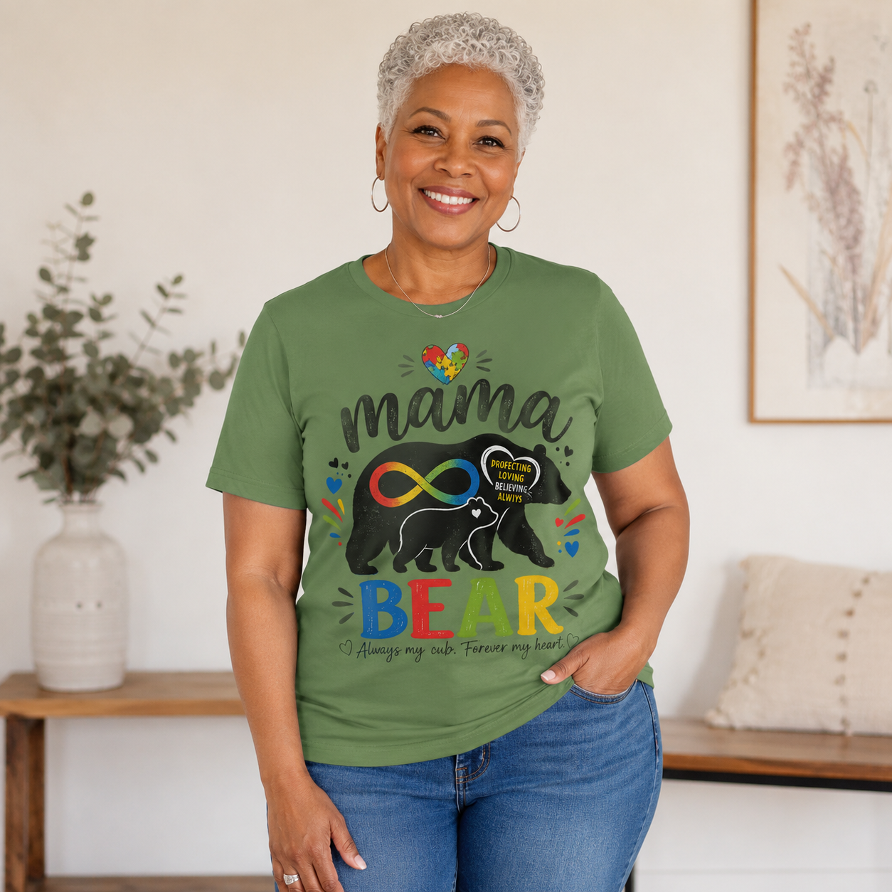 Mama Bear Autism Awareness T-Shirt | Rainbow Infinity Mom Bear Tee