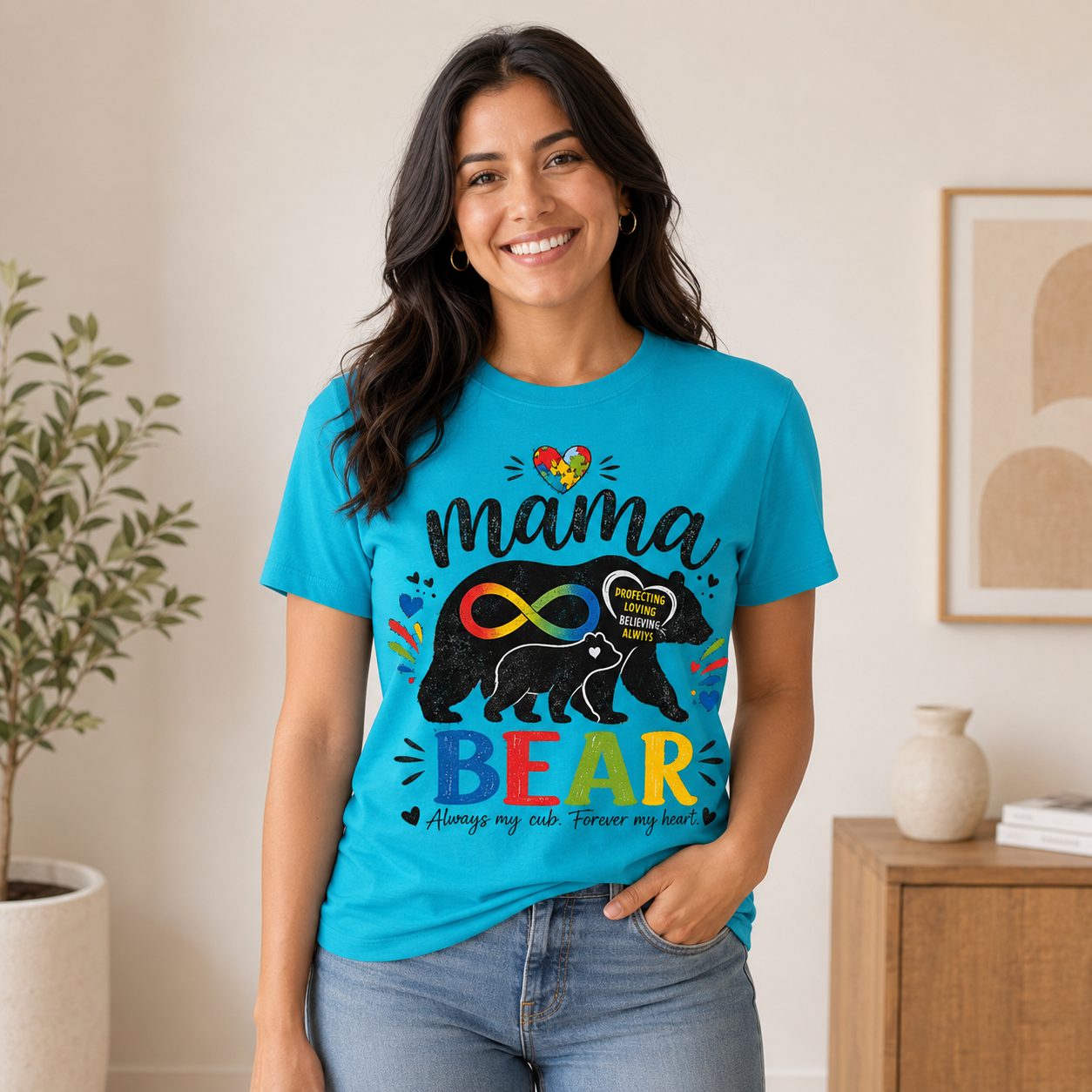 Mama Bear Autism Awareness T-Shirt | Rainbow Infinity Mom Bear Tee