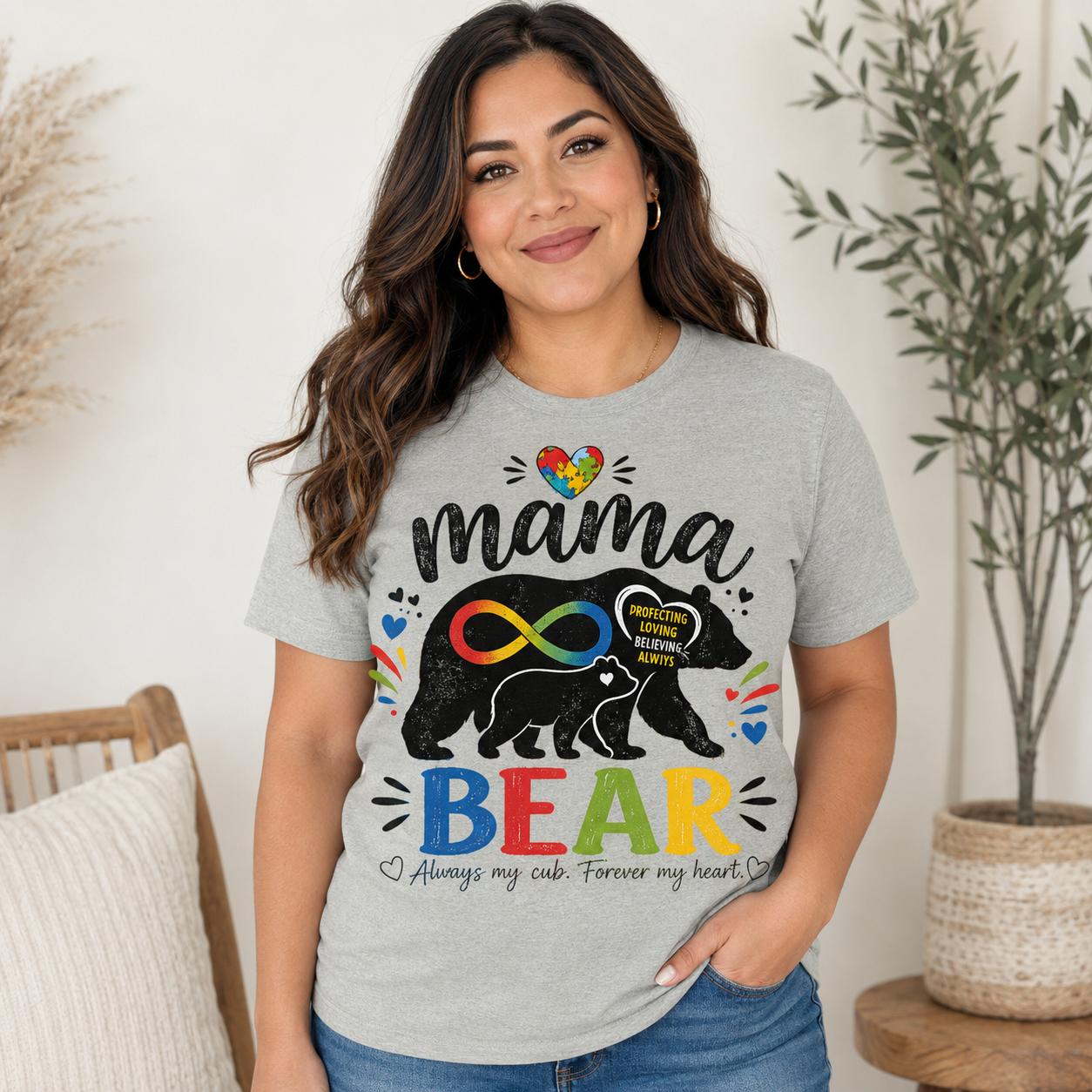 Mama Bear Autism Awareness T-Shirt | Rainbow Infinity Mom Bear Tee