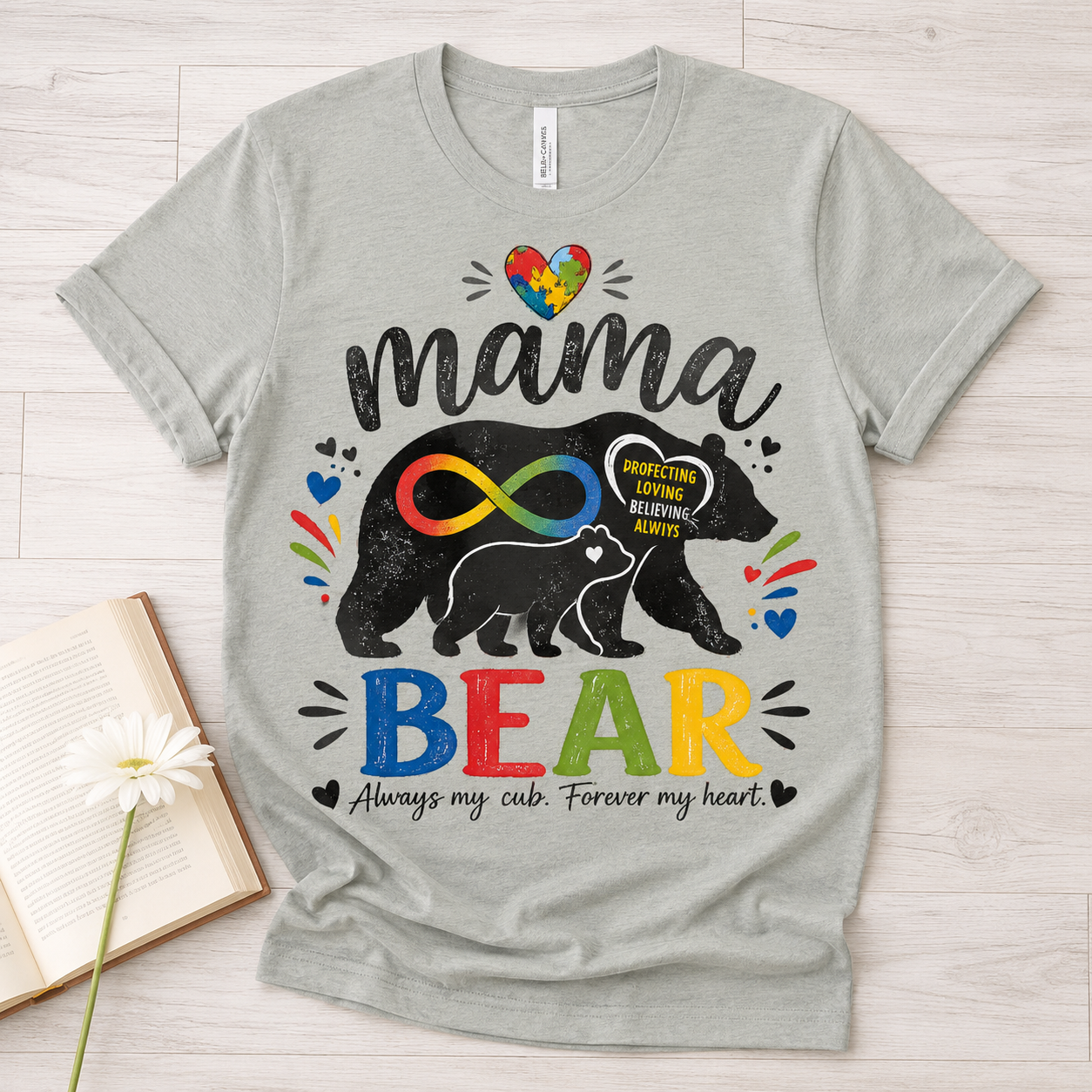 Mama Bear Autism Awareness T-Shirt | Rainbow Infinity Mom Bear Tee