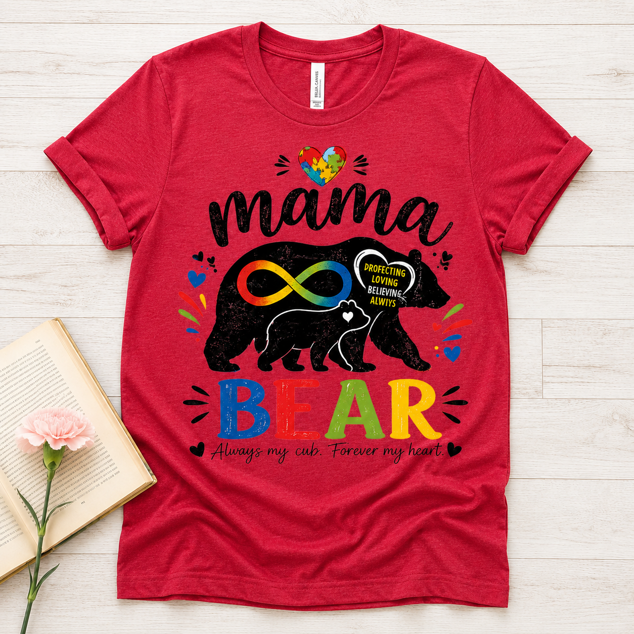Mama Bear Autism Awareness T-Shirt | Rainbow Infinity Mom Bear Tee