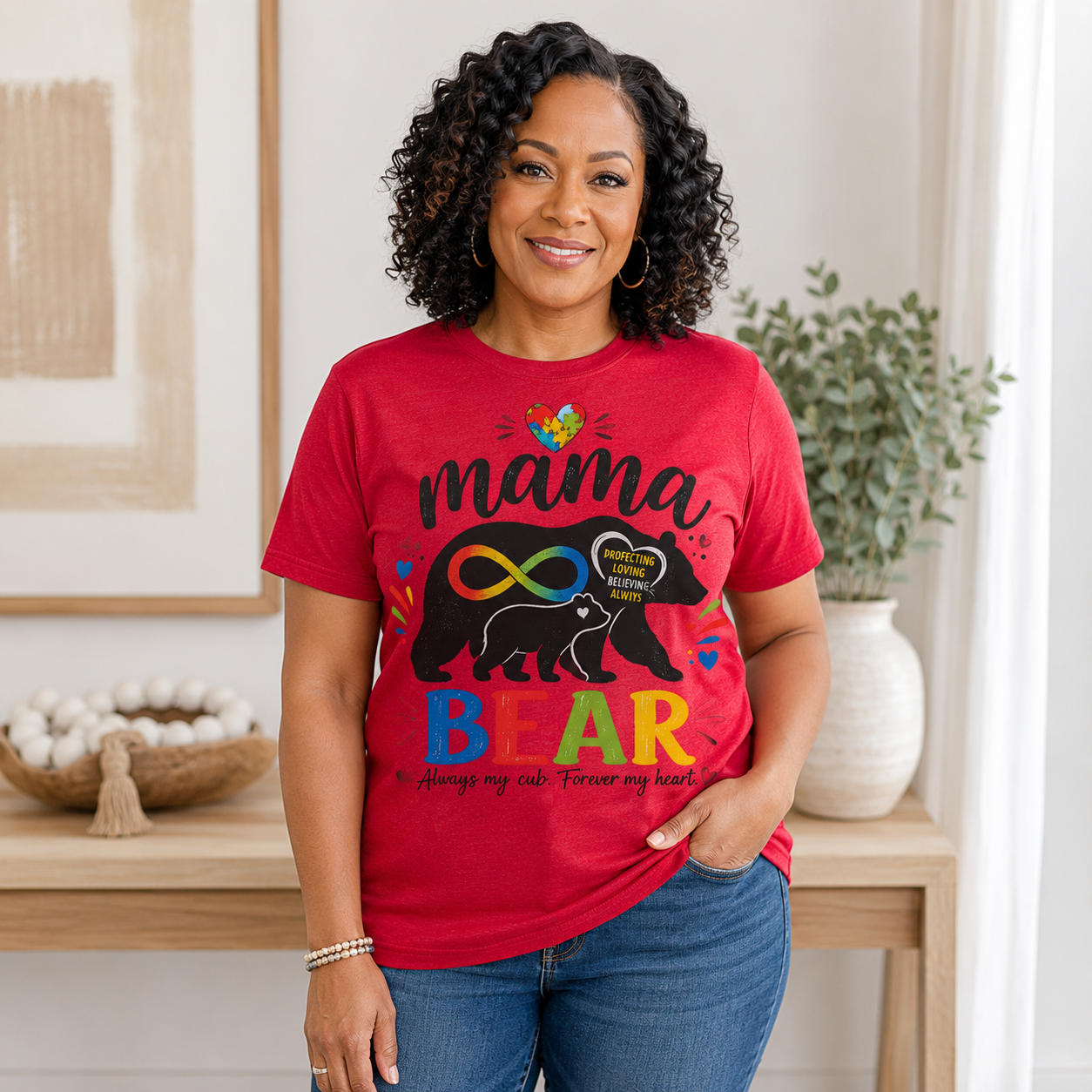 Mama Bear Autism Awareness T-Shirt | Rainbow Infinity Mom Bear Tee