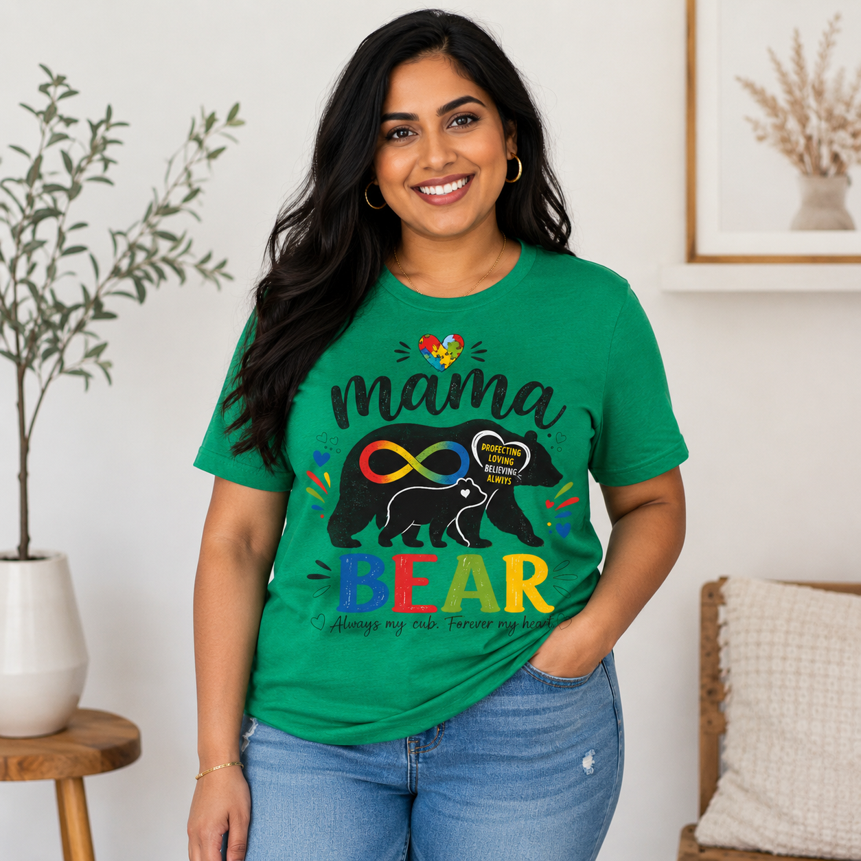 Mama Bear Autism Awareness T-Shirt | Rainbow Infinity Mom Bear Tee