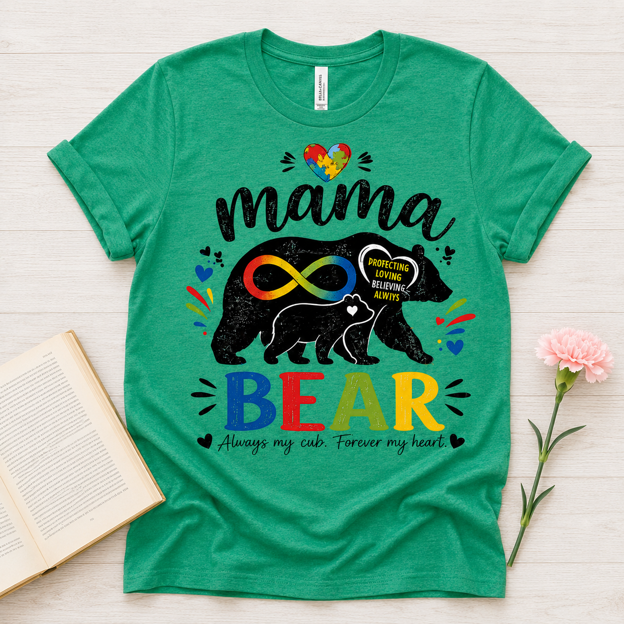 Mama Bear Autism Awareness T-Shirt | Rainbow Infinity Mom Bear Tee