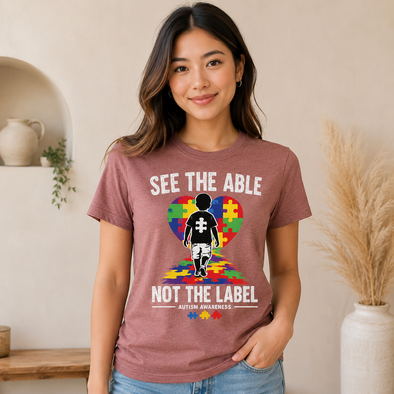 See the Able Not the Label T-Shirt | Autism Puzzle Heart Awareness