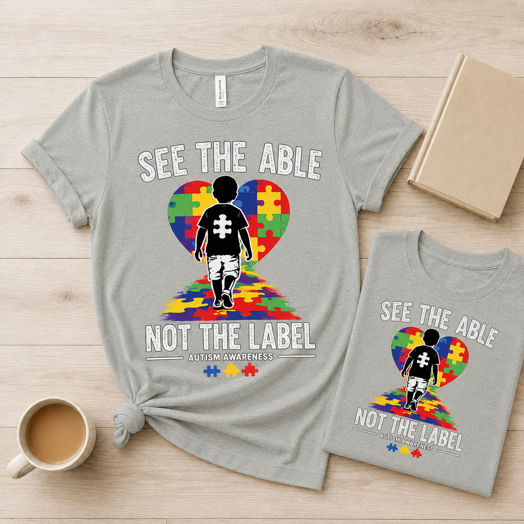 See the Able Not the Label T-Shirt | Autism Puzzle Heart Awareness