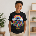 Youth T-Shirt — "Different Is Beautiful" Rainbow Autism Awareness Tee