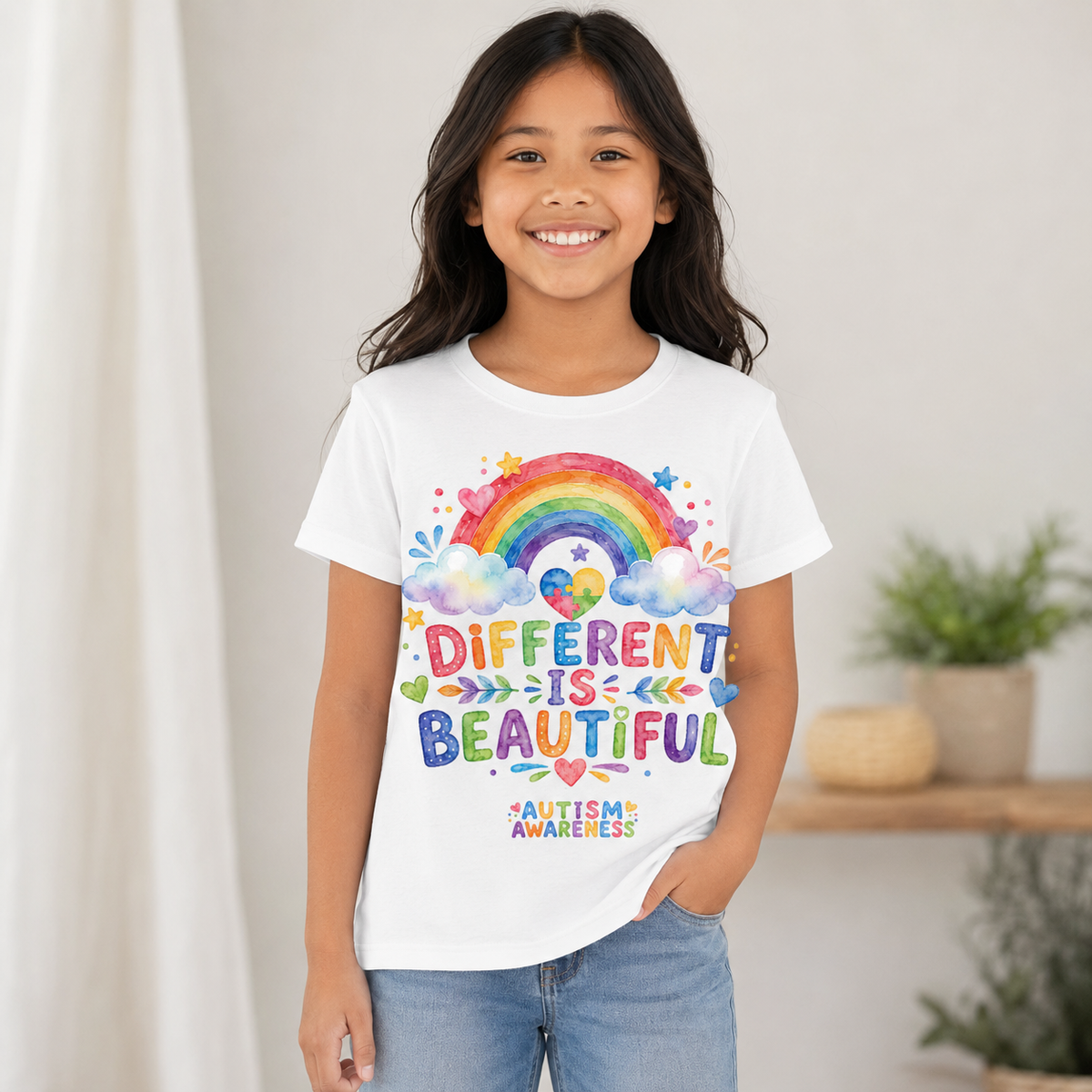 Youth Tee — "Different Is Beautiful" Rainbow Autism Awareness Tee