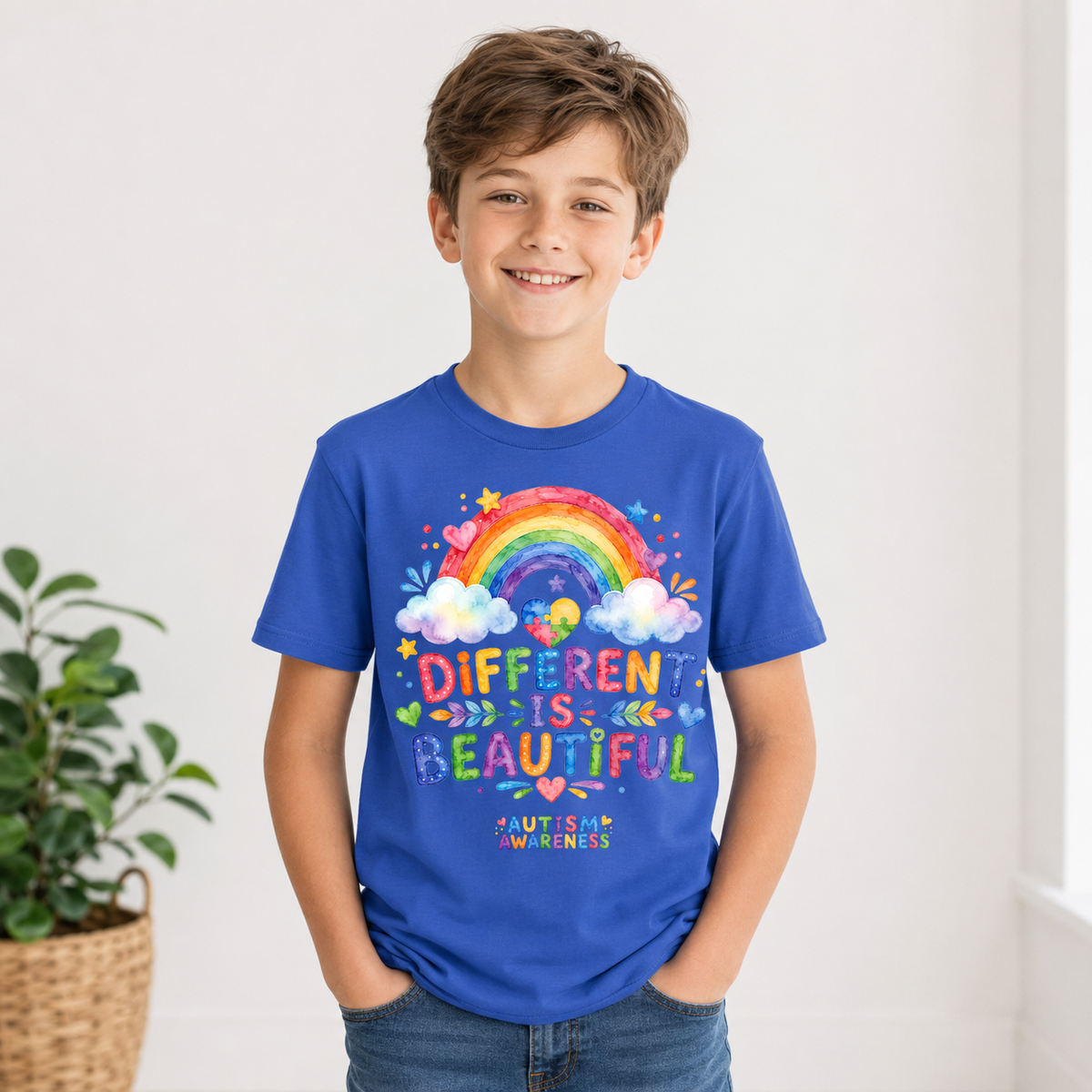 Youth Tee — "Different Is Beautiful" Rainbow Autism Awareness Tee