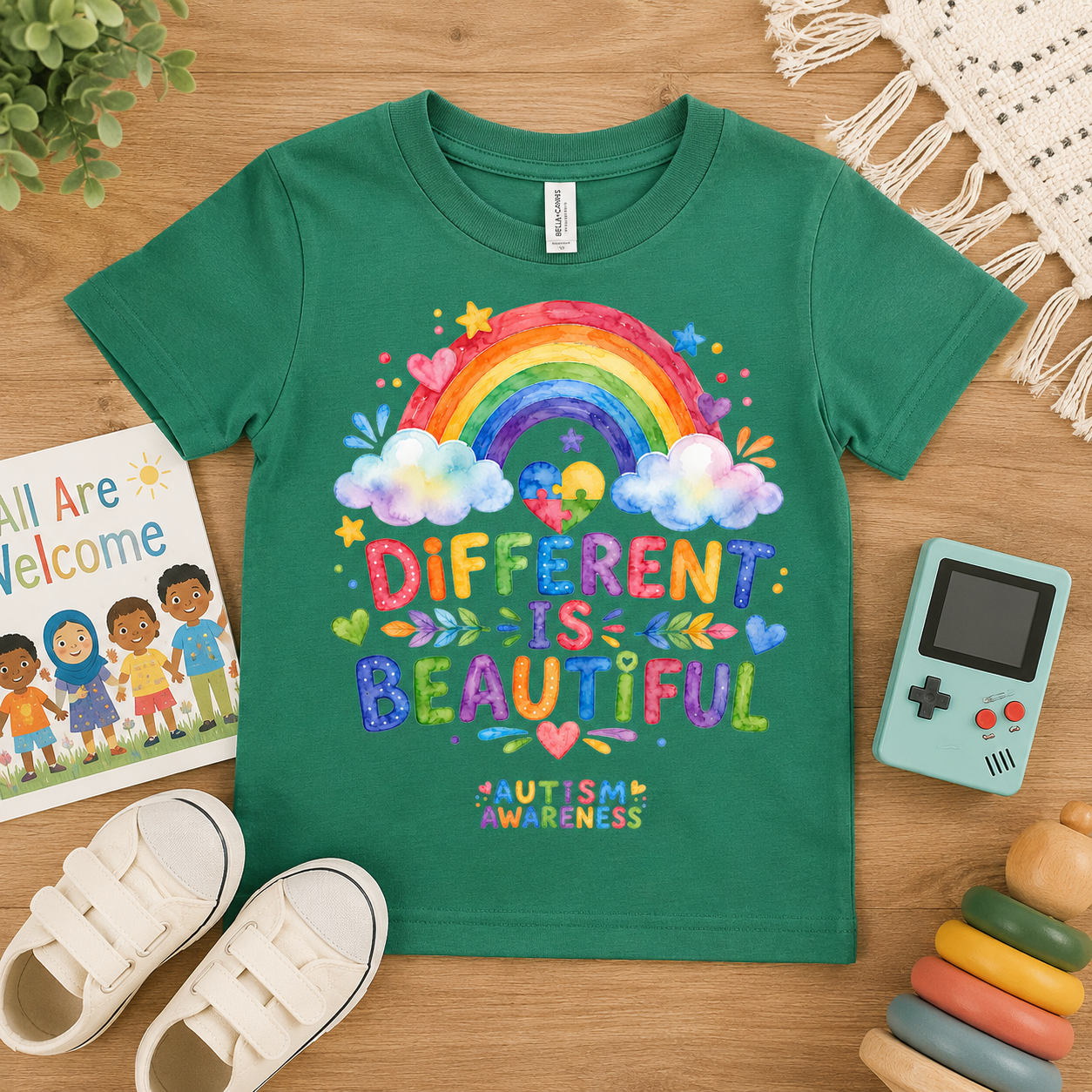 Youth T-Shirt — "Different Is Beautiful" Rainbow Autism Awareness Tee
