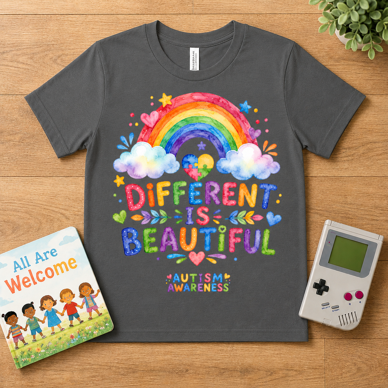 Youth T-Shirt — "Different Is Beautiful" Rainbow Autism Awareness Tee