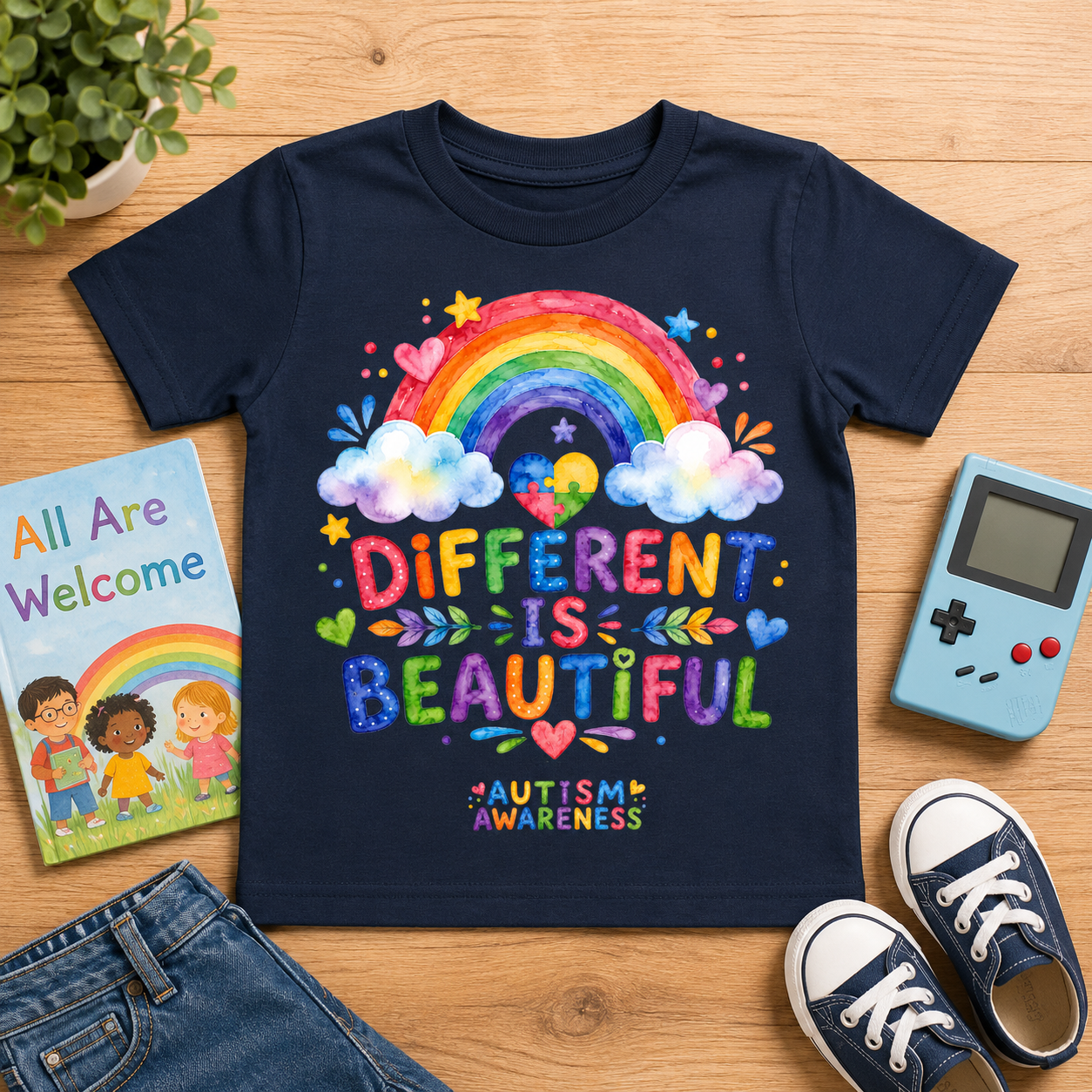 Youth T-Shirt — "Different Is Beautiful" Rainbow Autism Awareness Tee
