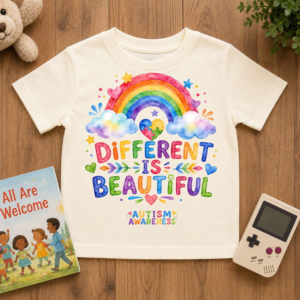 Youth T-Shirt — "Different Is Beautiful" Rainbow Autism Awareness Tee