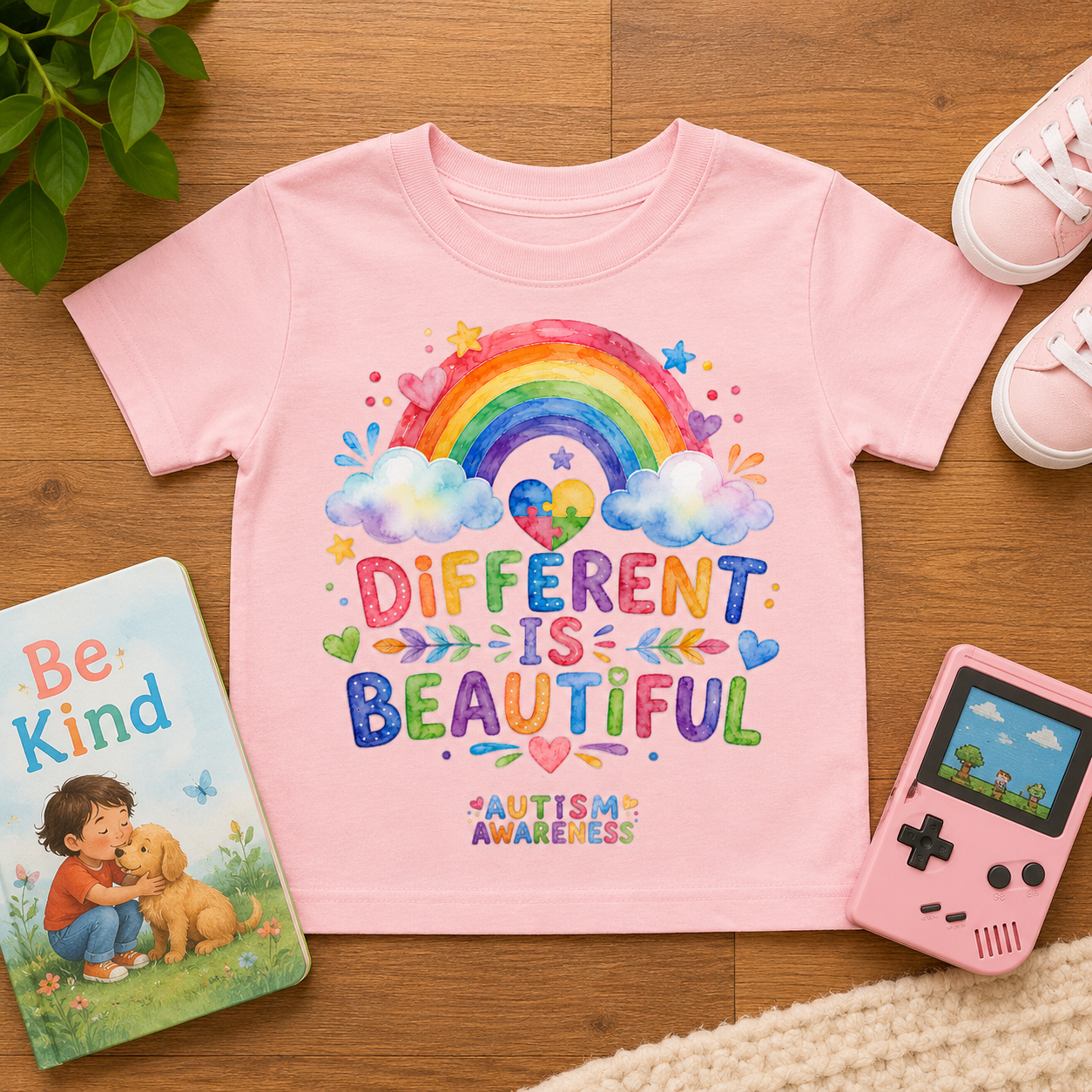 Youth T-Shirt — "Different Is Beautiful" Rainbow Autism Awareness Tee