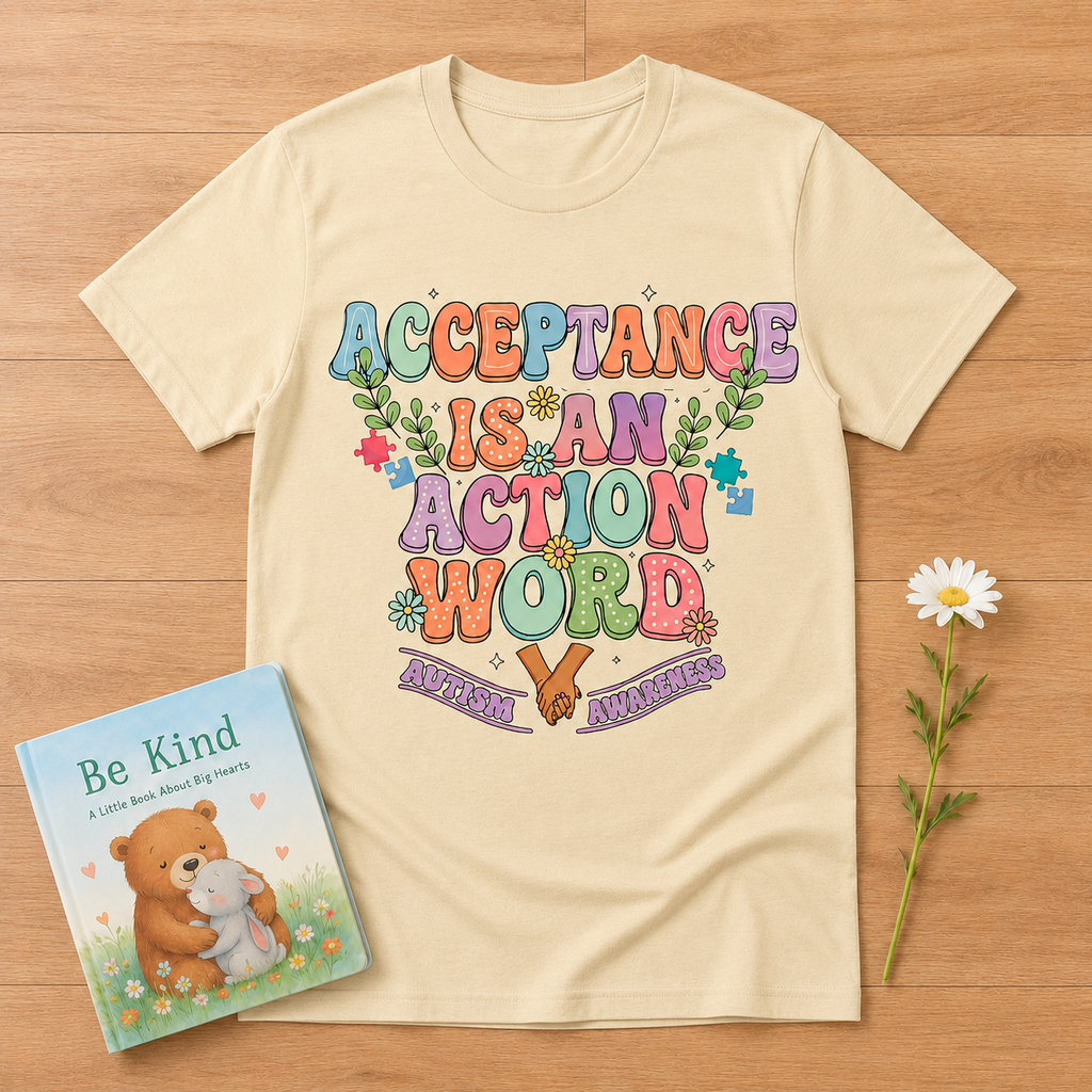 T-Shirt — "Acceptance Is An Action Word" Inspirational Pride Tee