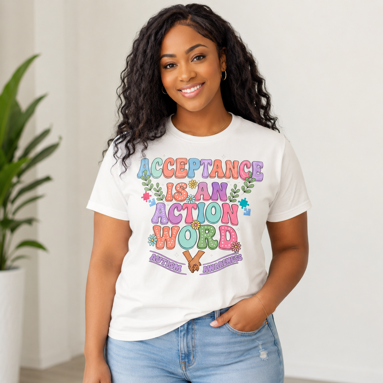 T-Shirt — "Acceptance Is An Action Word" Inspirational Pride Tee