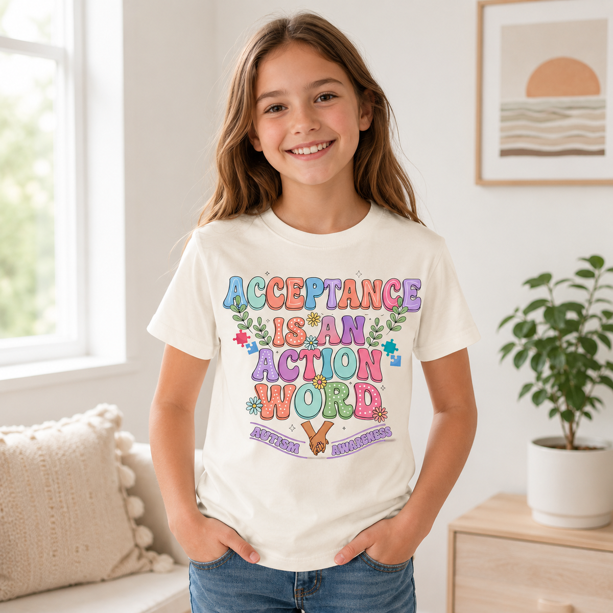 Youth Tee — "Acceptance is an Action Word" Rainbow Pride Kids T-Shirt