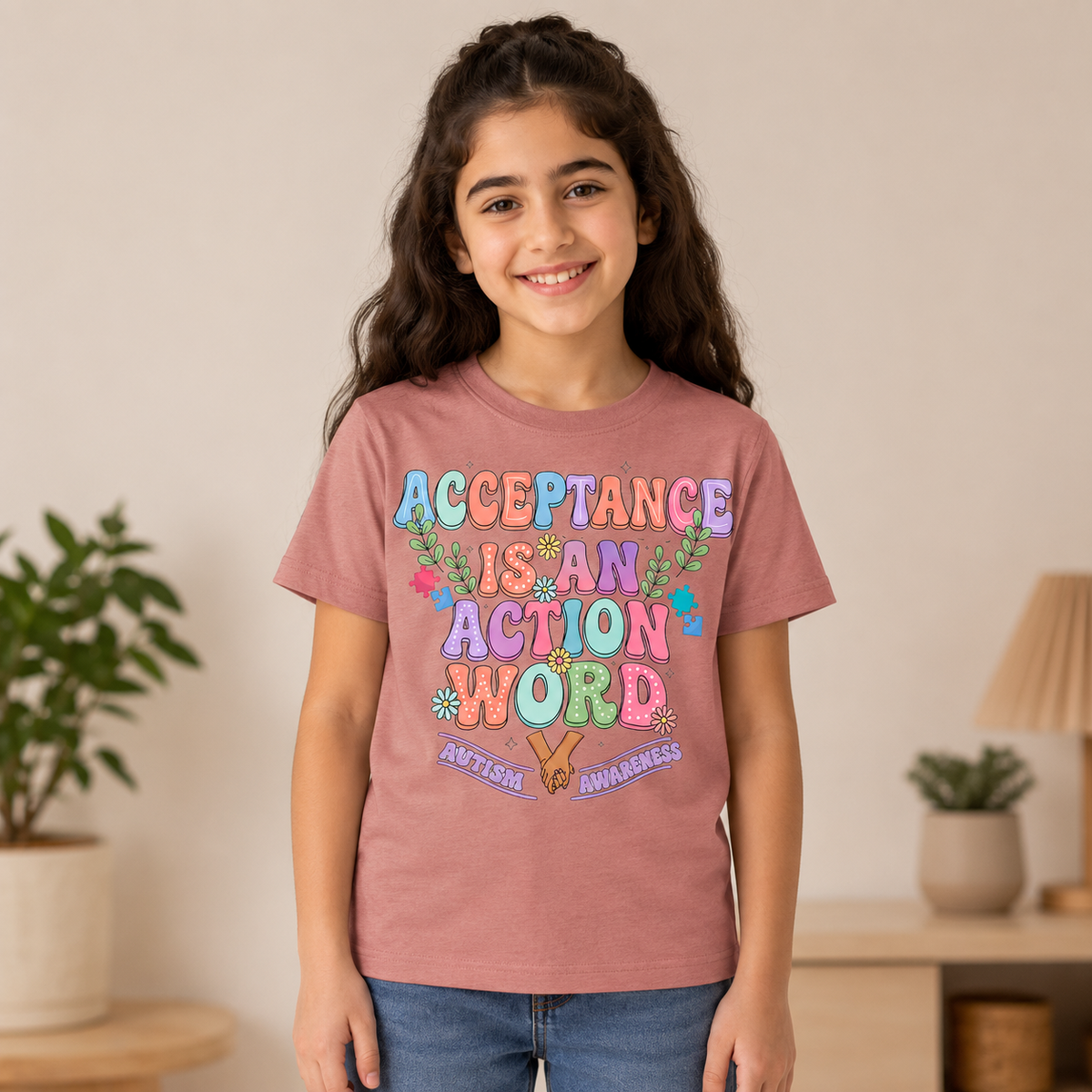 Youth Tee — "Acceptance is an Action Word" Rainbow Pride Kids T-Shirt