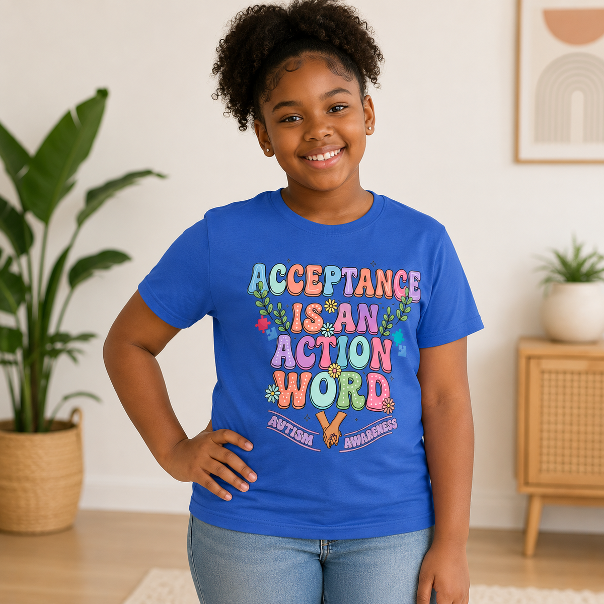 Youth Tee — "Acceptance is an Action Word" Rainbow Pride Kids T-Shirt