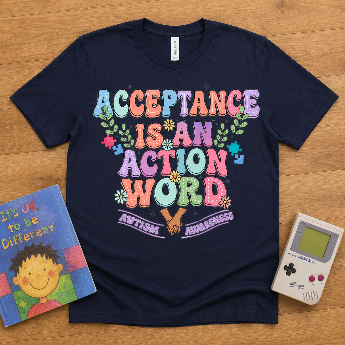 Youth Tee — "Acceptance is an Action Word" Rainbow Pride Kids T-Shirt