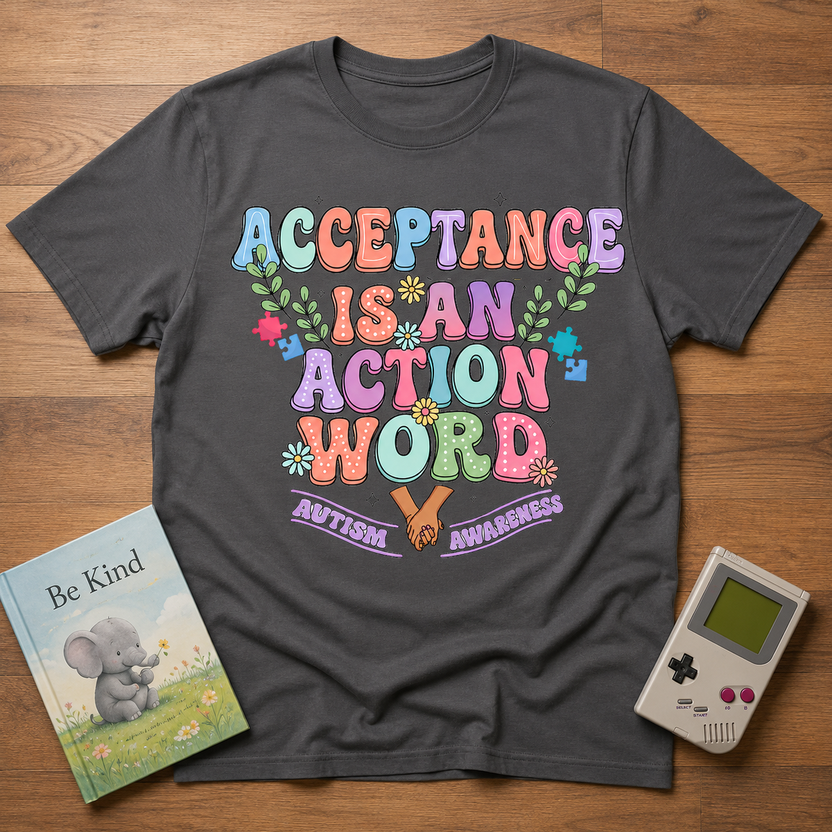 Youth Tee — "Acceptance is an Action Word" Rainbow Pride Kids T-Shirt