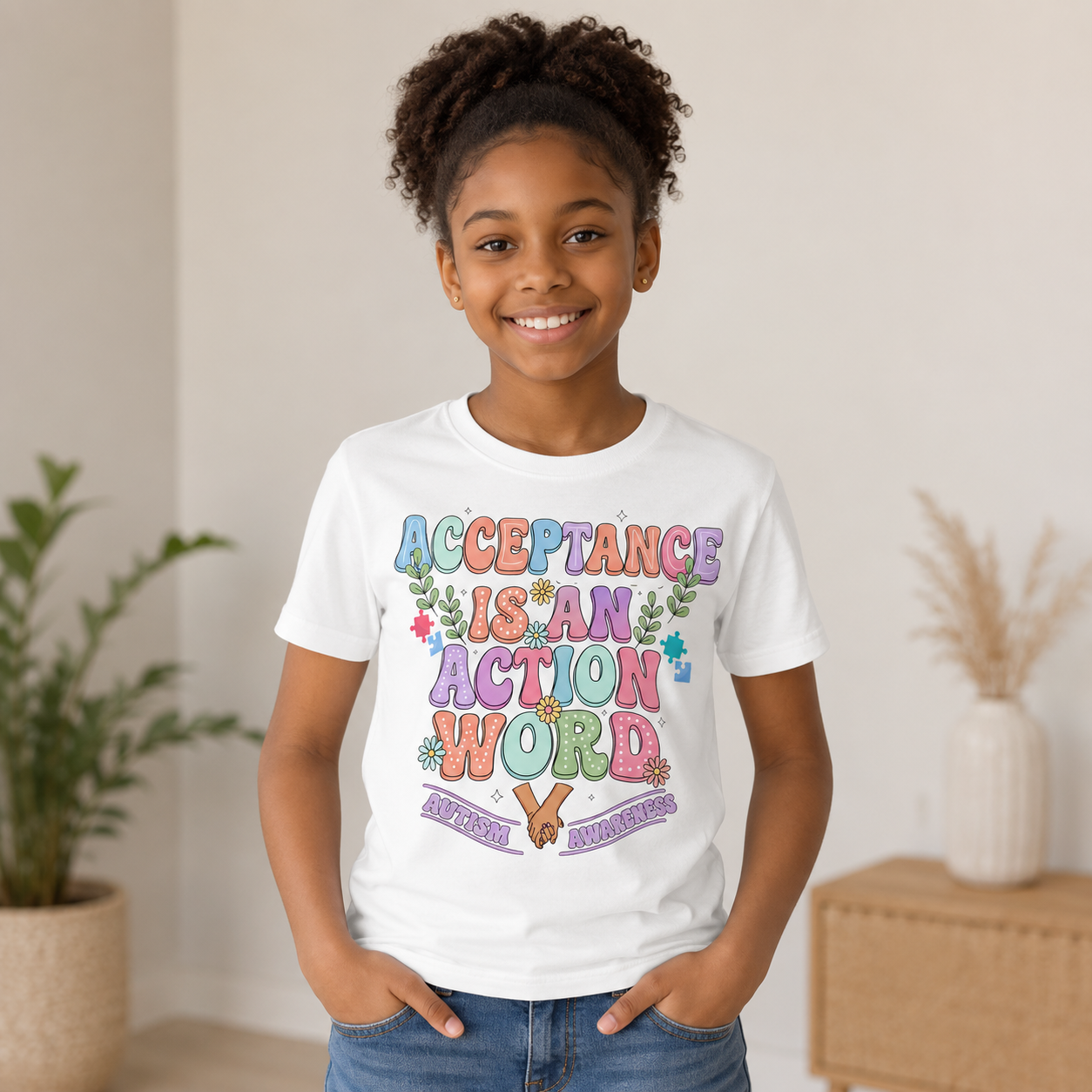 Youth Tee — "Acceptance is an Action Word" Rainbow Pride Kids T-Shirt