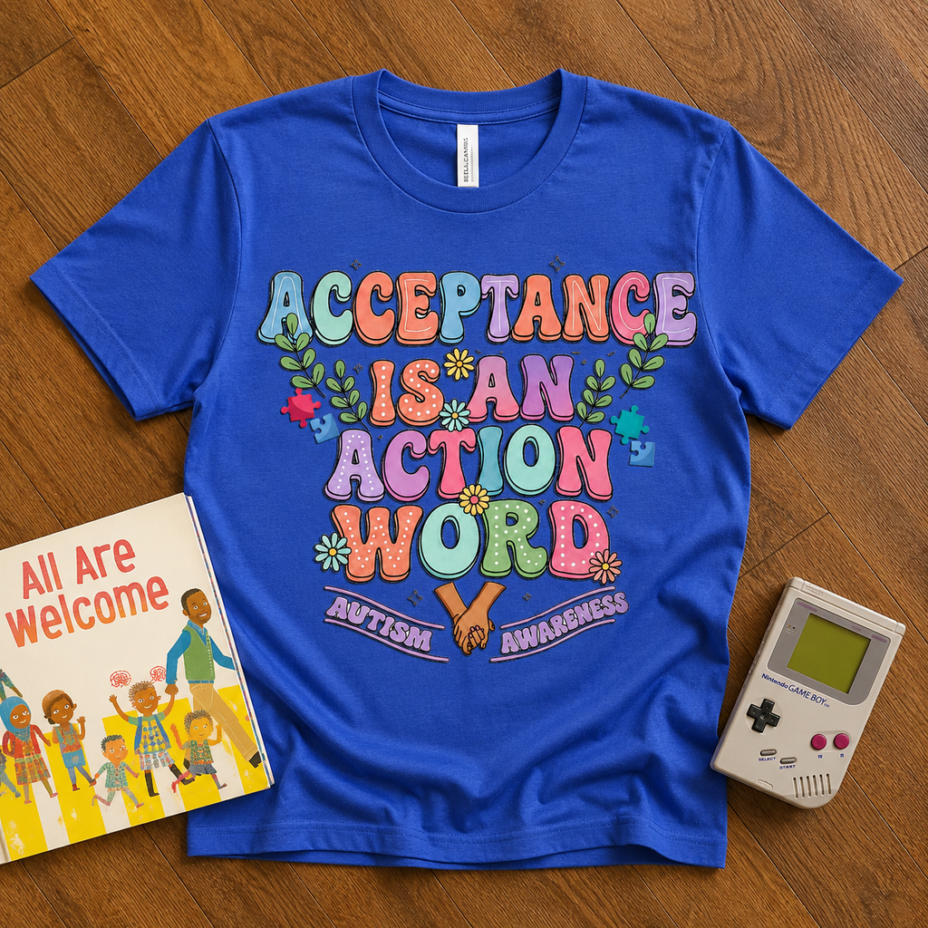 Youth Tee — "Acceptance is an Action Word" Rainbow Pride Kids T-Shirt