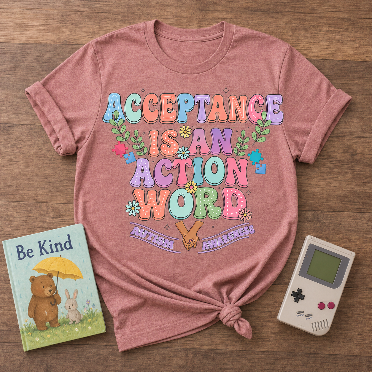Youth Tee — "Acceptance is an Action Word" Rainbow Pride Kids T-Shirt