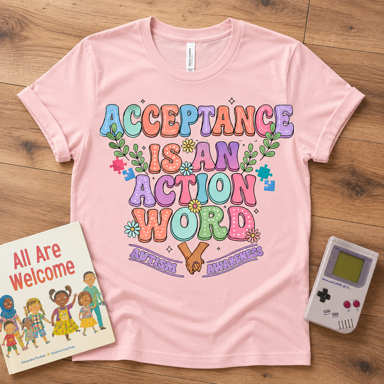 Youth Tee — "Acceptance is an Action Word" Rainbow Pride Kids T-Shirt