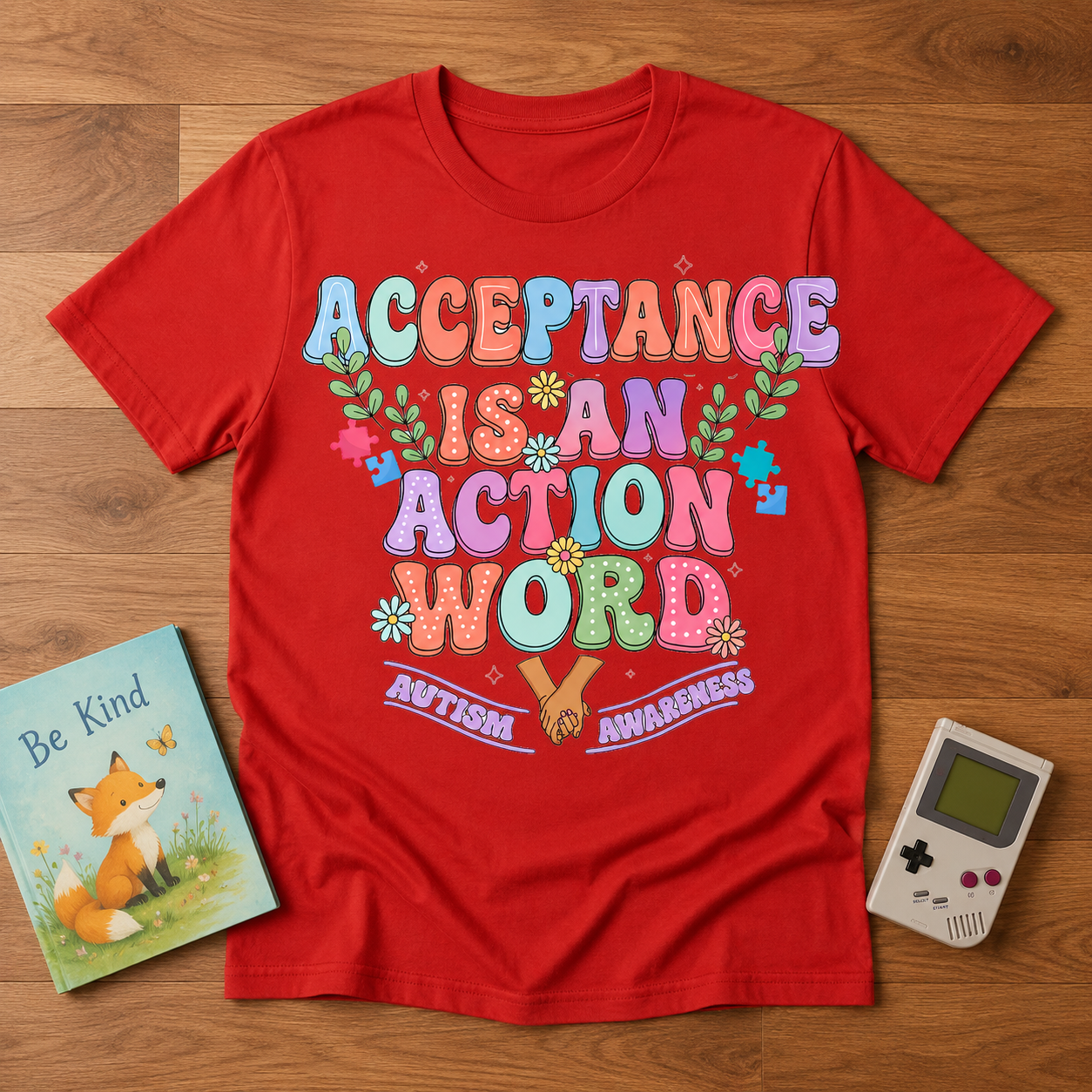 Youth Tee — "Acceptance is an Action Word" Rainbow Pride Kids T-Shirt