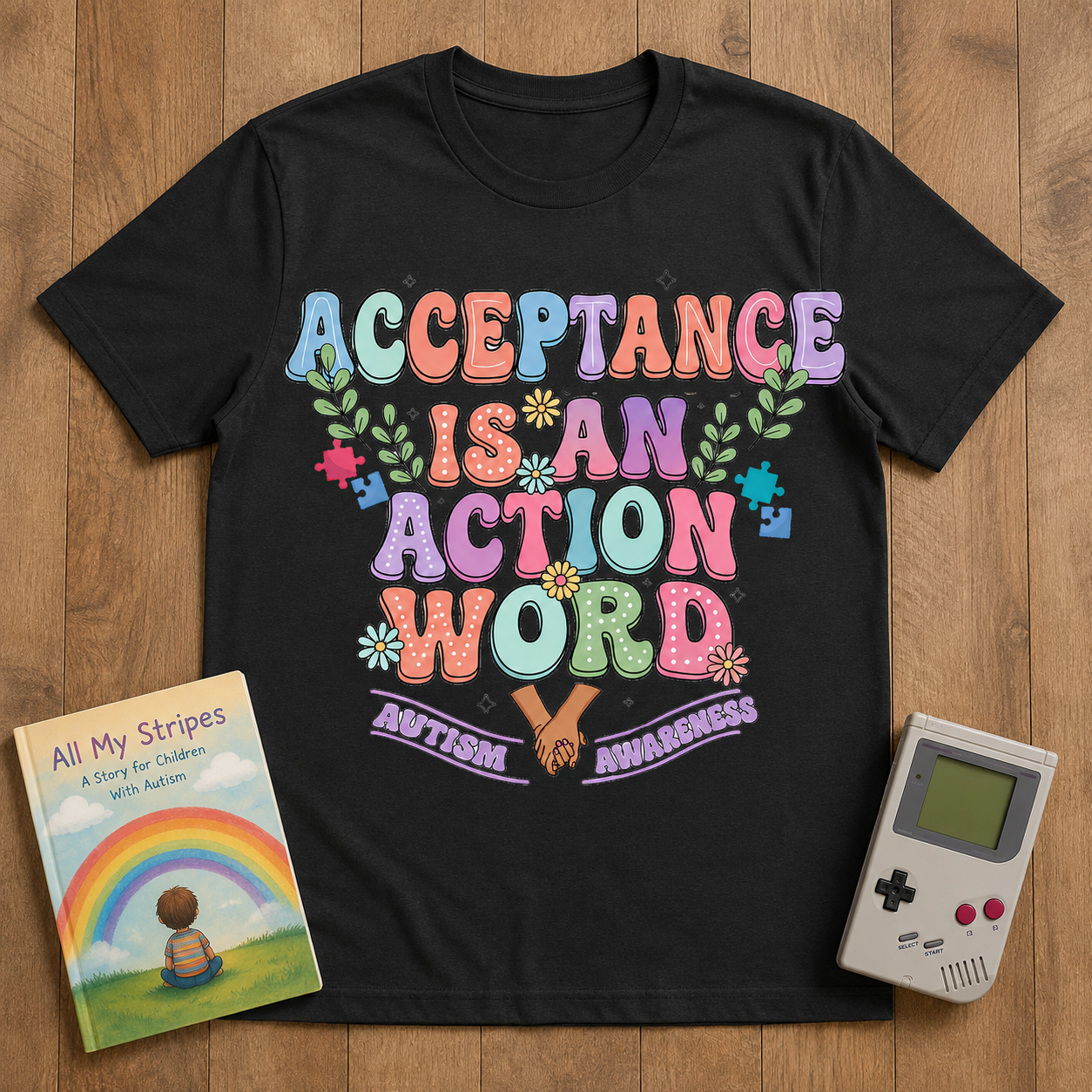 Youth Tee — "Acceptance is an Action Word" Rainbow Pride Kids T-Shirt