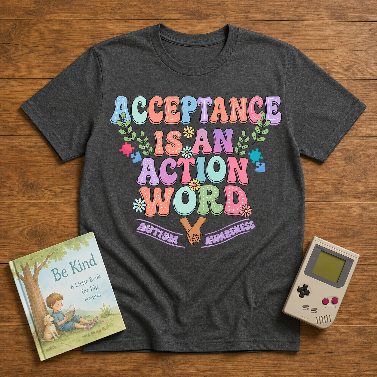 Youth Tee — "Acceptance is an Action Word" Rainbow Pride Kids T-Shirt