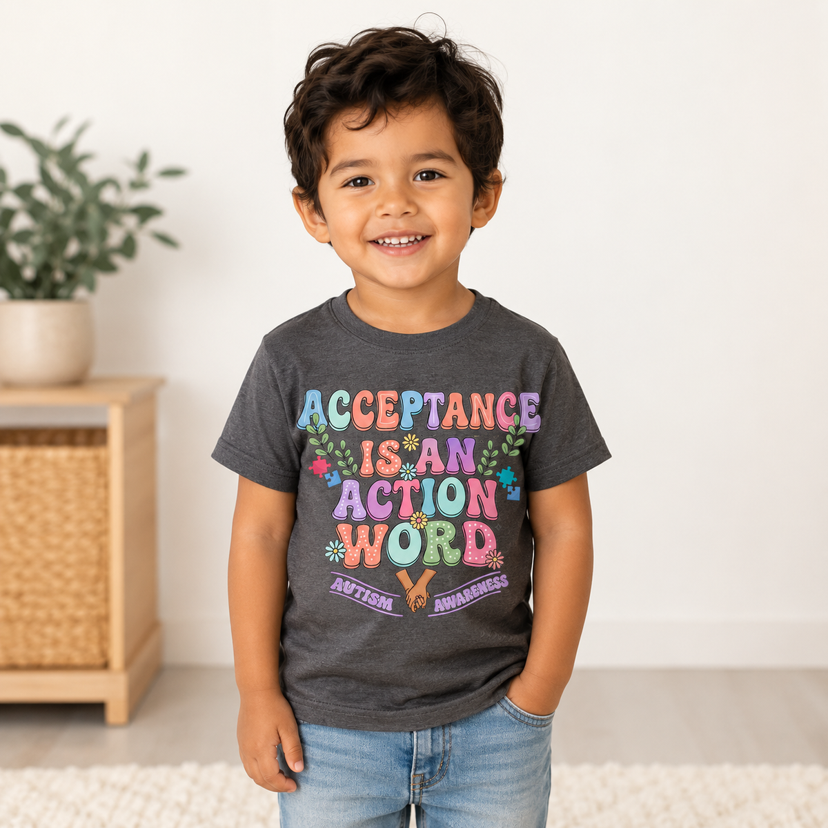 Toddler Tee — "Acceptance Is An Action Word" Pastel Pride Graphic