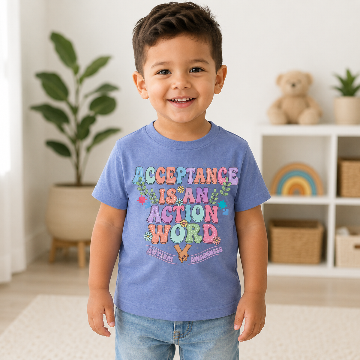 Toddler Tee — "Acceptance Is An Action Word" Pastel Pride Graphic