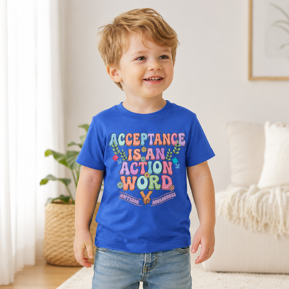 Toddler Tee — "Acceptance Is An Action Word" Pastel Pride Graphic