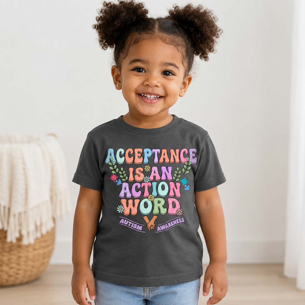 Toddler Tee — "Acceptance Is An Action Word" Pastel Pride Graphic