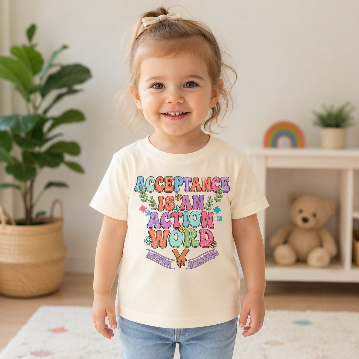 Toddler Tee — "Acceptance Is An Action Word" Pastel Pride Graphic
