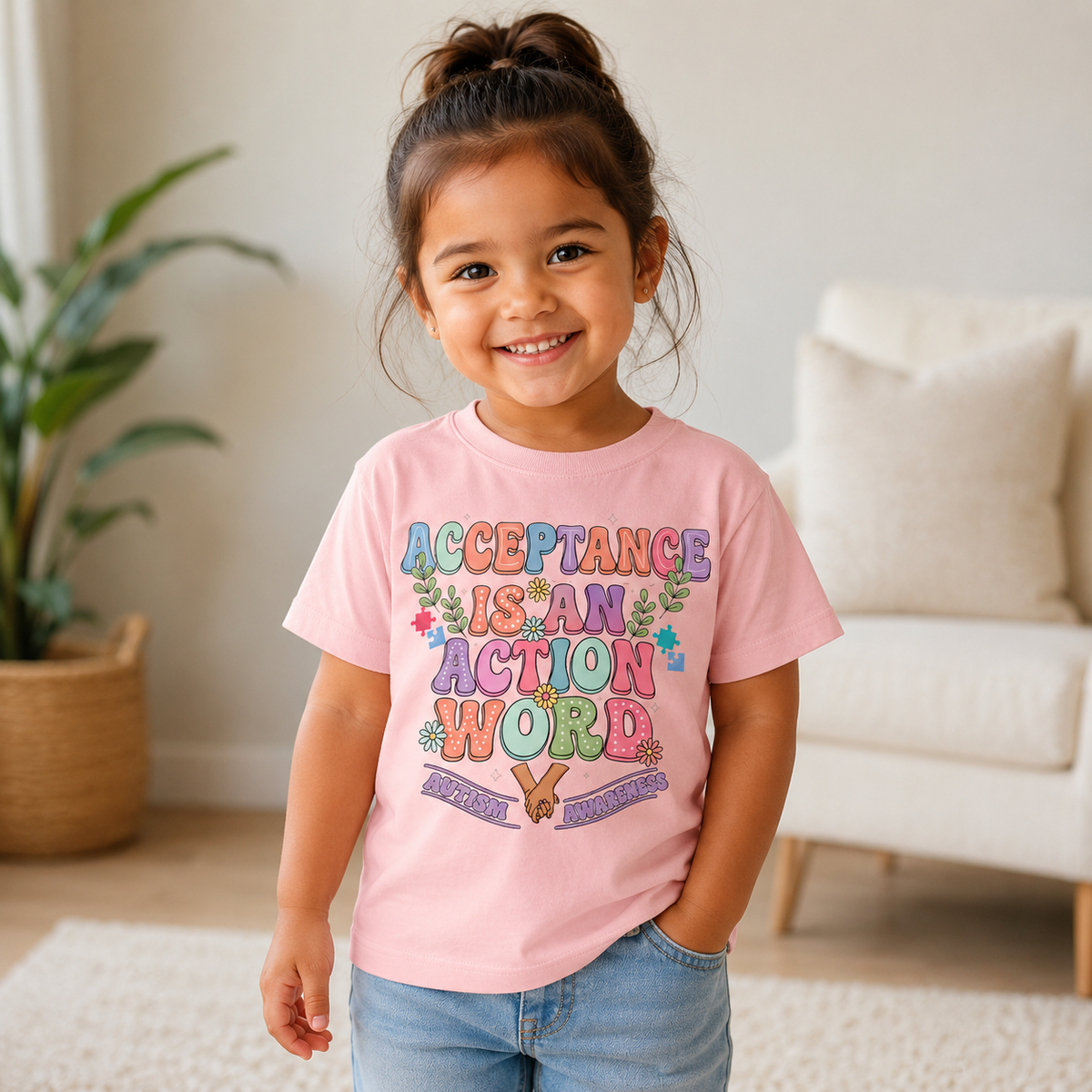 Toddler Tee — "Acceptance Is An Action Word" Pastel Pride Graphic