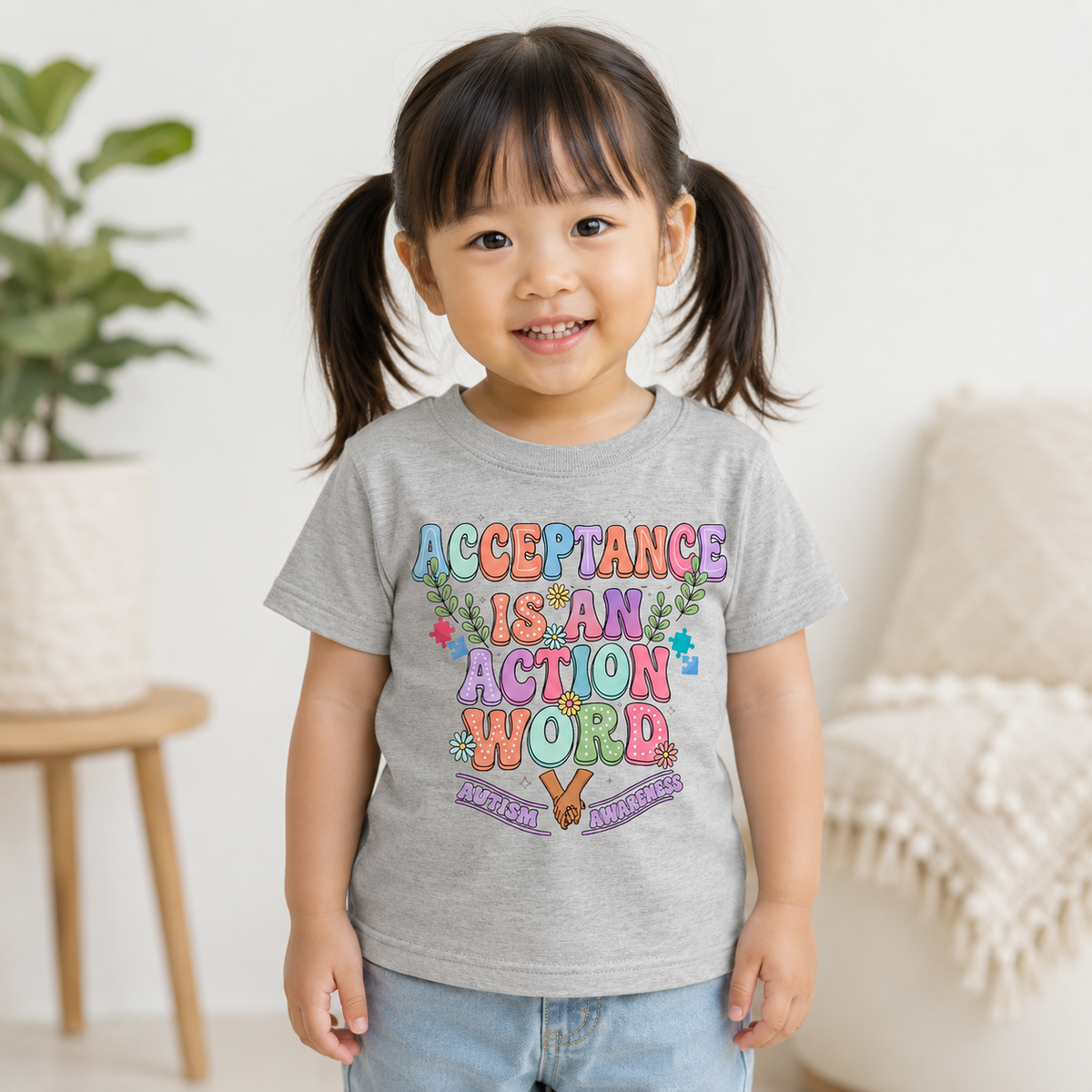 Toddler Tee — "Acceptance Is An Action Word" Pastel Pride Graphic