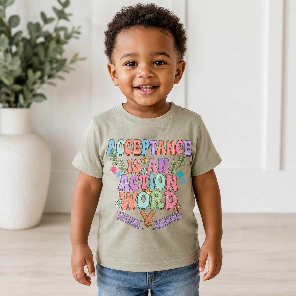Toddler Tee — "Acceptance Is An Action Word" Pastel Pride Graphic