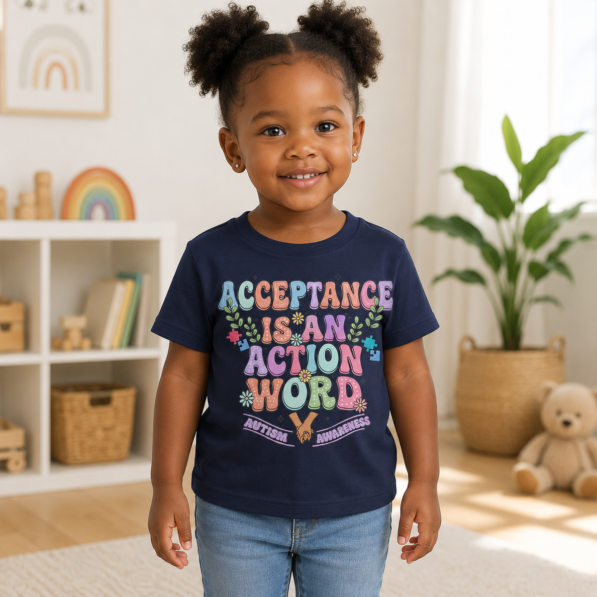 Toddler Tee — "Acceptance Is An Action Word" Pastel Pride Graphic