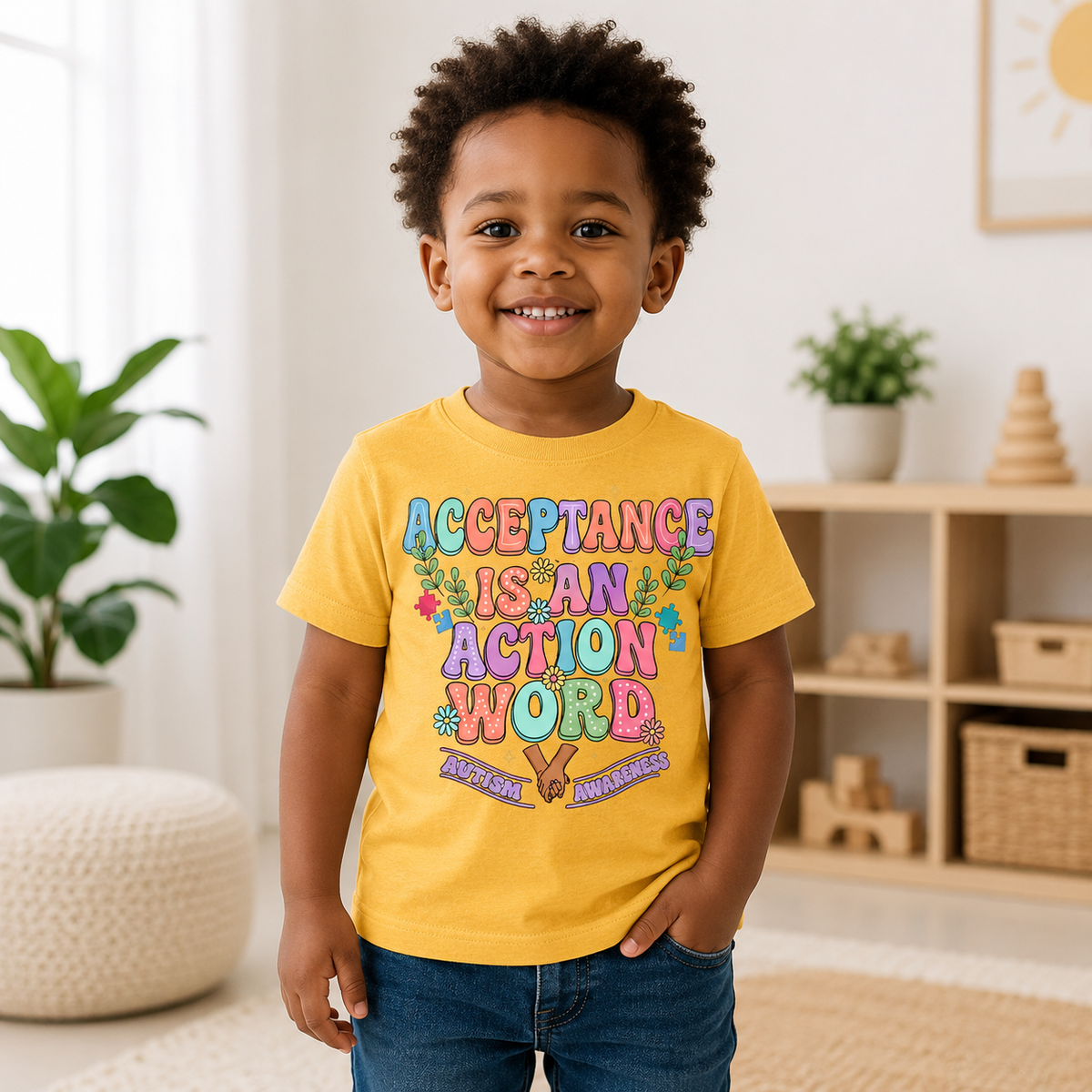 Toddler Tee — "Acceptance Is An Action Word" Pastel Pride Graphic
